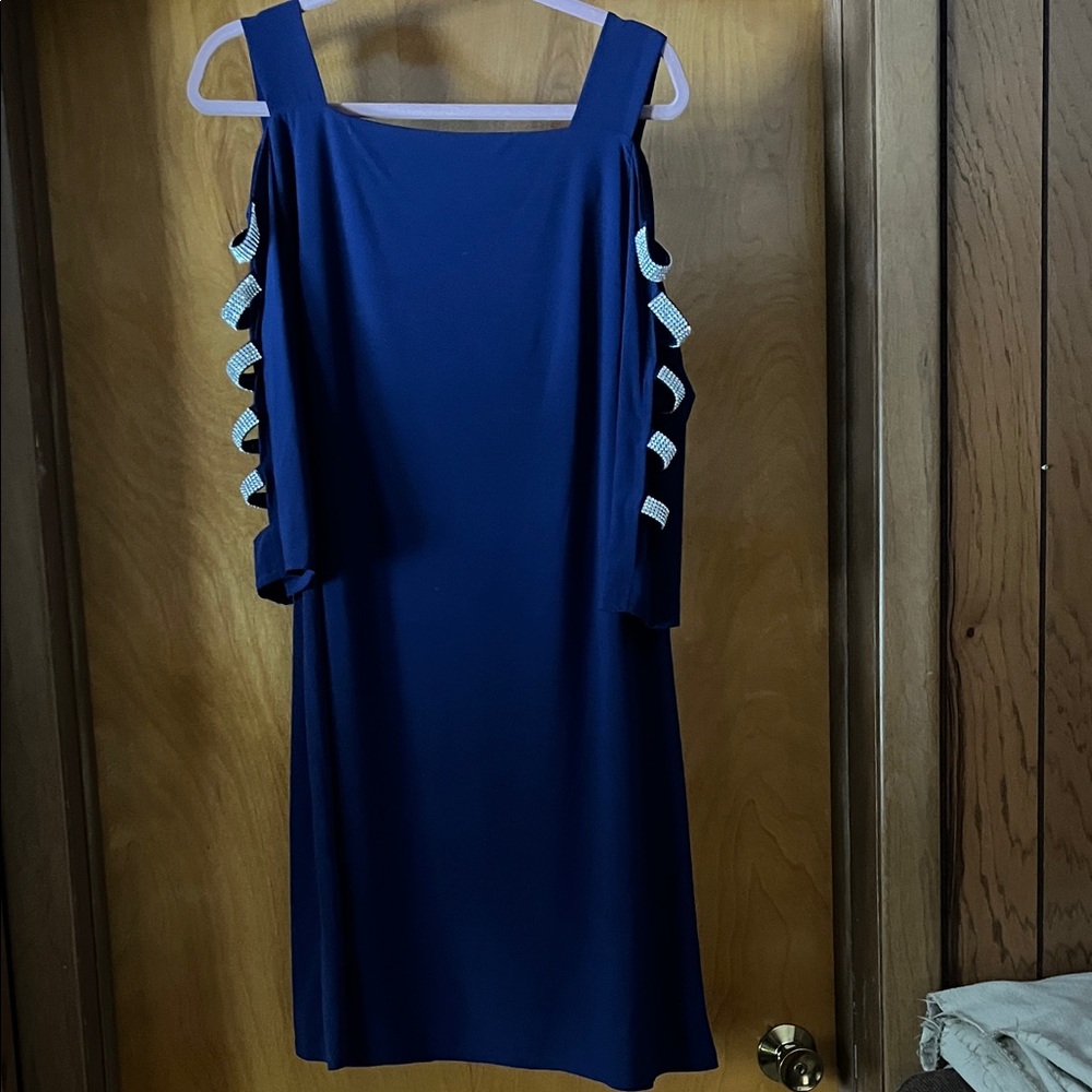 Roz & Ali Blue Cold Shoulder Dress with Silver Details